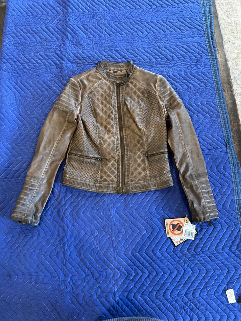 Jou Jou Distressed Brown Quilted Leather Jacket